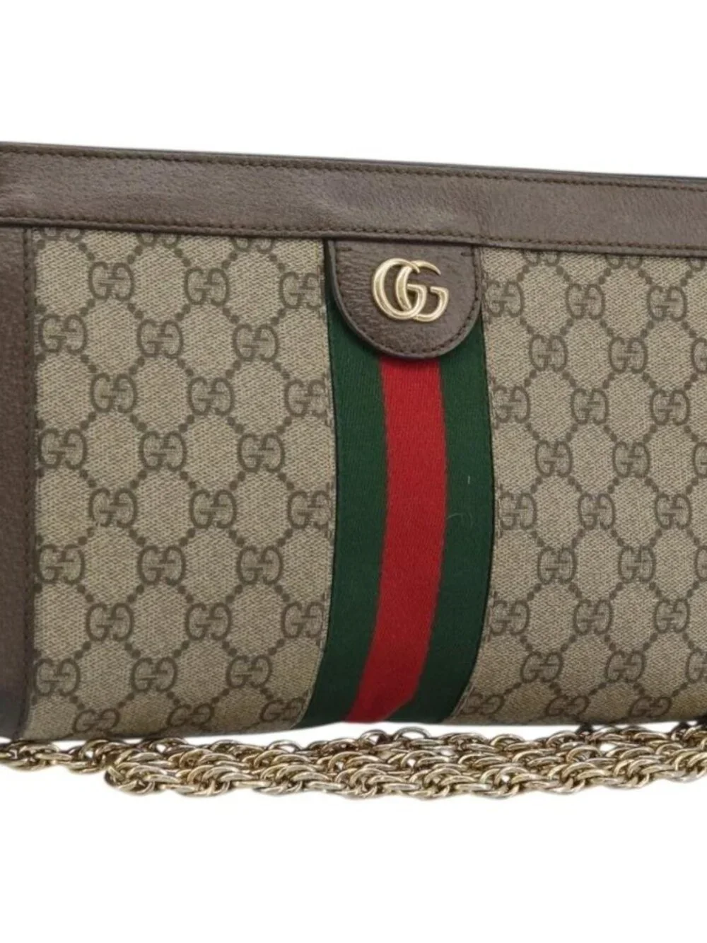 GUCCI GG Supreme Web Sherry Line Chain Bag PVC Beige Gold 503877 Auth mr1659